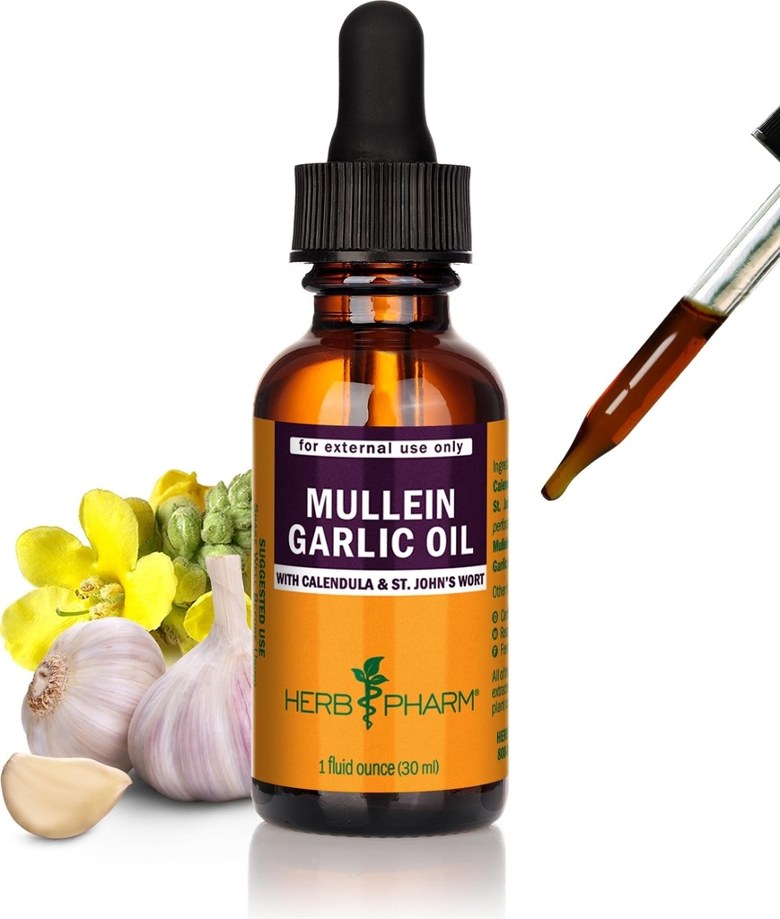 Herb Pharm Mullein Usturoi Ulei de plante - conţine Calendula, Usturoi, Floare Mullein, sunătoare, Ulei de măsline, 1 Ounce