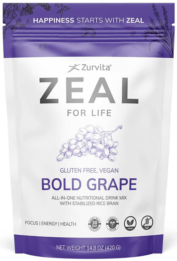 Zurvita - Zeal for Life - Aroma de struguri indraznet - Supliment nutritional zilnic pentru Vitalitate, Imunitate, & Global Wellness - 30-Day Wellness Bag, 420 Grams