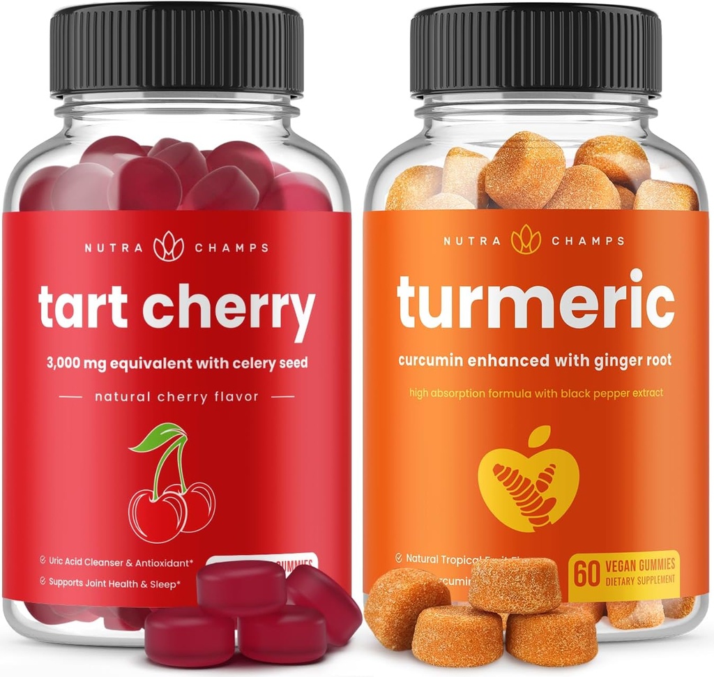 NutraChamps tartă de cireşe Gumiţe şi gume de turmeric 2 Pack Bundle