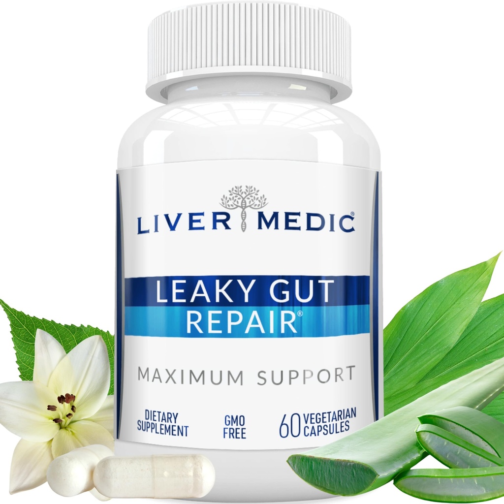 Leaky Gut Repair Natural Gut Health Supliment Glutamina Organic Slippery Elm NAG Marshmallow Root Aloe Vera MSM Querbetin Bromelain promovează Digestive Ease, Gut Wellness 1000mg 60 Caps