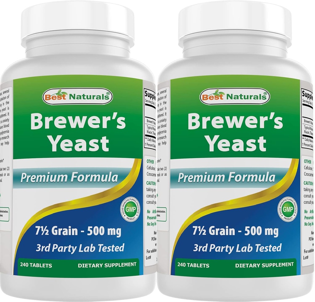 Cele mai bune naturale, Brewers Yeast, 7-1/2 cereale cu vitamina B1, vitamina B2, 1000 mg 240 comprimate (240 Count (Pachet de 2))
