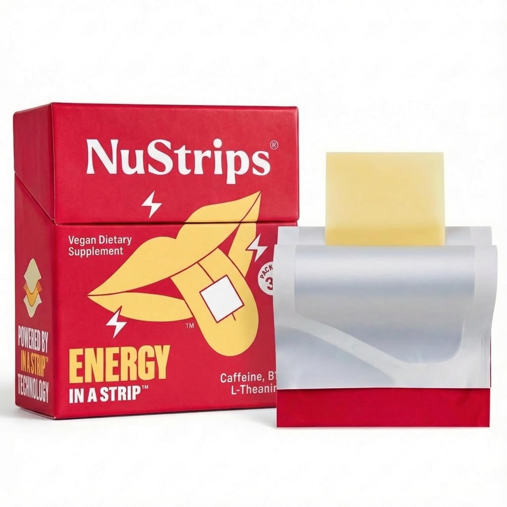 NuStripsTM Fast-Diszolvare benzi de energie cu 50mg Cafeina, L-Theanină & Vitamina B12 