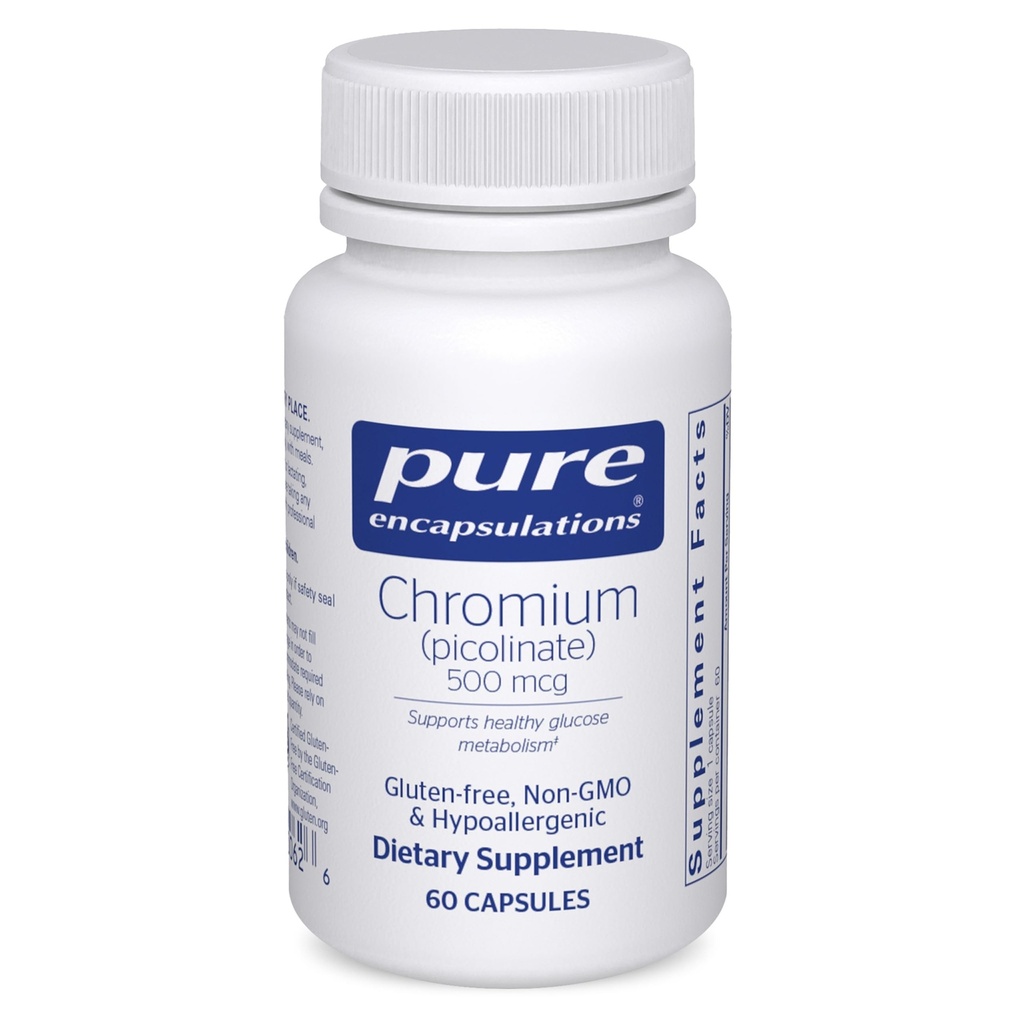 Pure Encapsulations Crom (Picolinat) 500 mcg - pentru lipide şi carbohidraţi Metabolism* - Supliment mineral - Supliment crom de absorbţie superioară - Vegan & Gluten gratuit - 60 capsule