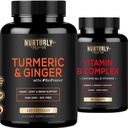 Complexul de vitamina B si Curcumina Turmerica cu BioPerine & Ginger - contine toate vitaminele B esentiale - B1, B2, B3, B5, B6, B7, B9, B12 si Biotina - Suplimente Turmerice de mare absorbtie