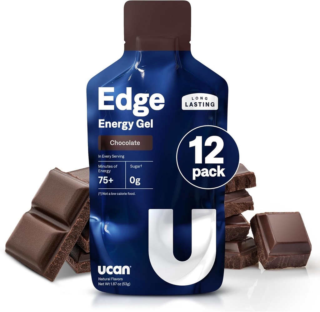 UCAN Edge Energy Gel Shots, Chocolate (12, 2 Ounce Packets) pentru rularea, formare, antrenamente, Fitness, Ciclism, Crossfit, Sugar-Free, Vegan, & Keto Friendly Energy