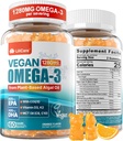 Omega-3 gume 1280mg + COQ10 + vitamina D3 K2 (MK7), Omega 3 ulei de pește Alternative pentru adulți w/EPA 600mg DHA 400mg & MCT Ulei, fără gust de pește din alge marine, pentru creier, ochi, imunitate, 1 pachet