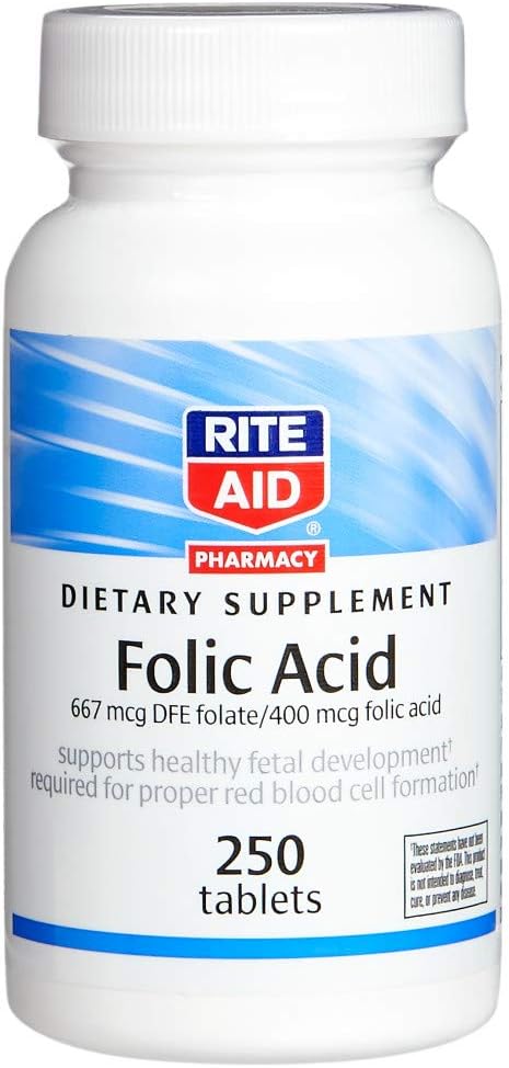 Rite Aid Folic Acid, 667 mcg DFE Folate / 400 mcg Acid folic, 250 comprimate Supliment Dietary 