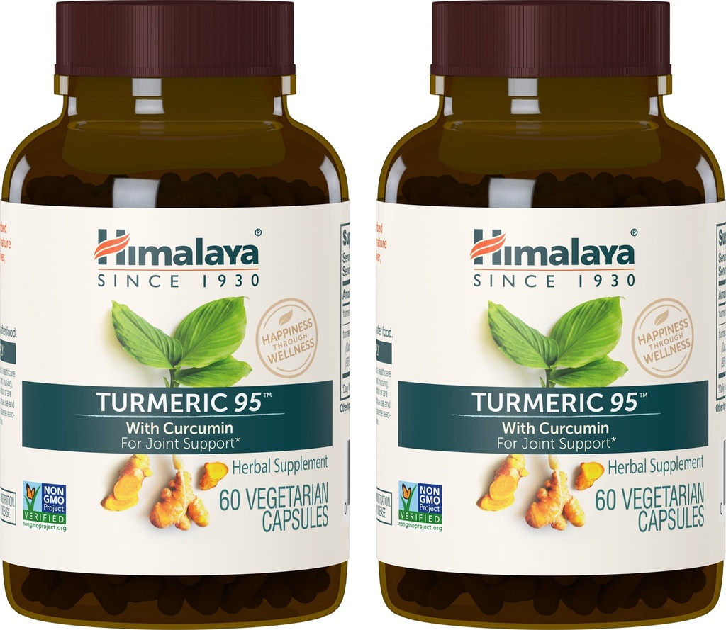 Himalaya Turmeric 95 Supliment cu Curcumin / Curcuminoide, Suport comun și muscular, Flexibilitate și Mobilitate Optimum, 600 mg, Non-GMO, Vegan, Gluten gratuit, 60 capsule, 2 ambalaj, 60 zile de aprovizionare