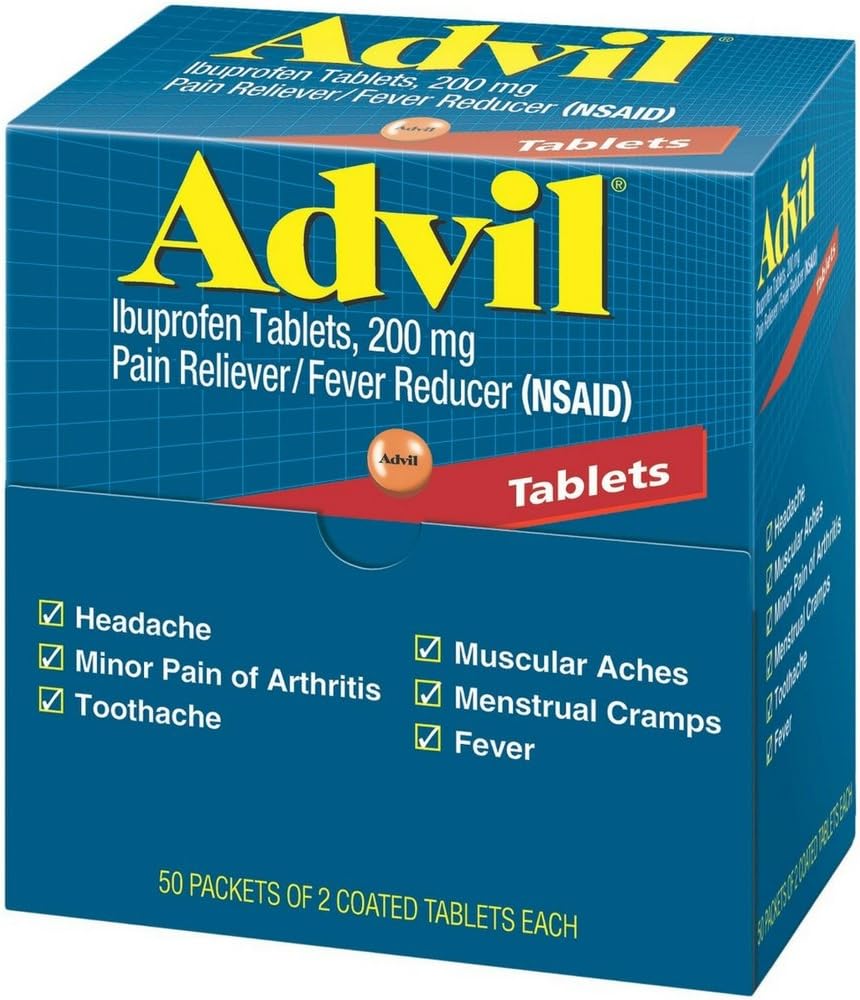 Advil Ibuprofen, 200 mg, 50 Pachete de 2 comprimate filmate (pachet de 4)