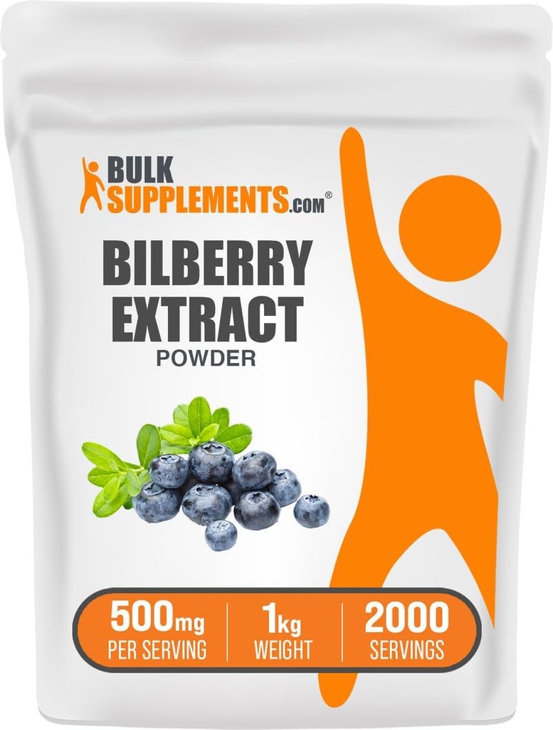 BulkSupplements.com Pulbere de extract de bilberry - Supliment de extract de afine, Supliment vegetal - Vegan & Glulten gratuit, 500 mg per Serving, 1kg (2,2 lbs) (Pachet de 1)