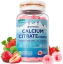 Suplimentul Citrat de calciu 1000mg pentru femei și bărbați, 6-in-1 Gume de magneziu de calciu Zinc + Vitamina D3, B6 & Potasiu Absorbție ridicată pentru oase, dinți, mușchi și nervi Sănătate, Vegan, Zahăr fără,60Cts