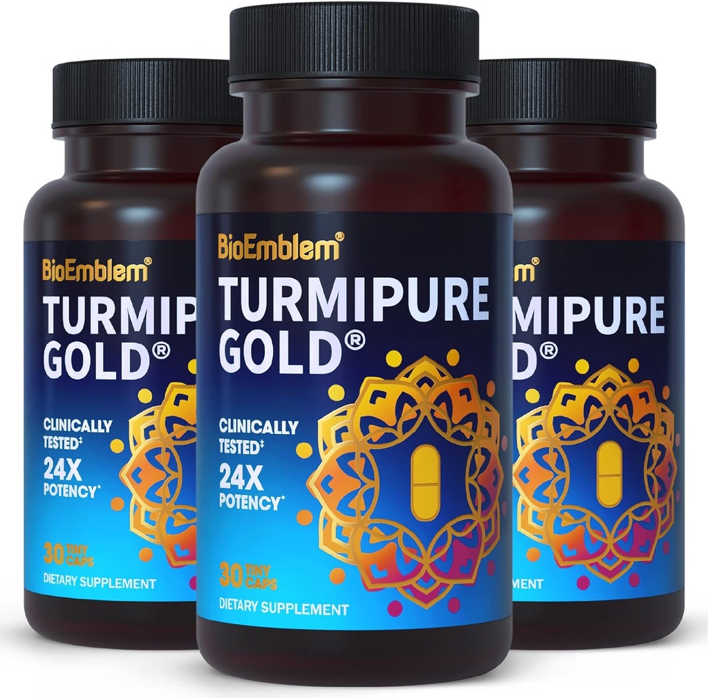 BioEmblem Curcumina Turmeric cu TurmiPure Studiat clinic - Suport comun, Inflamație sănătoasă Suplimente Turmerice - 1 Cap mic zilnic, 24x mai multă absorbție decât altele - non-GMO, 90 Servire
