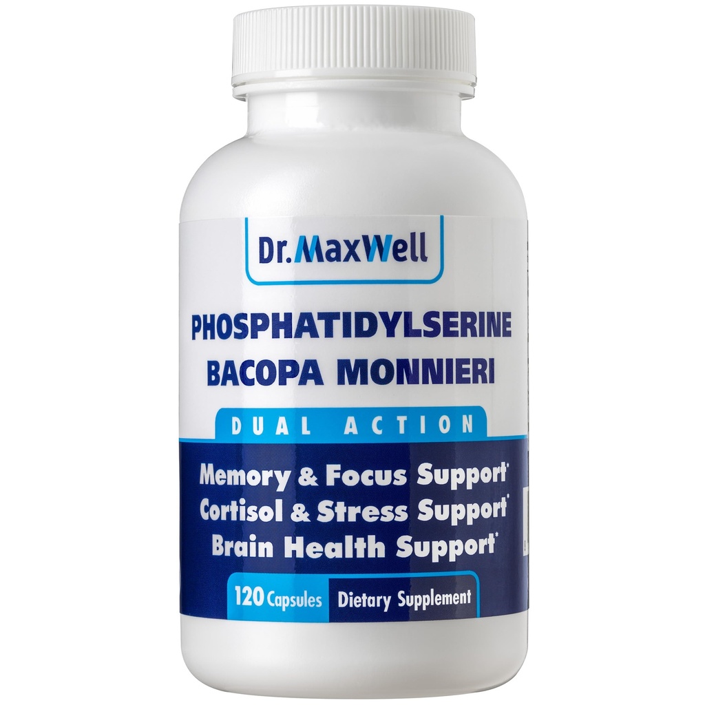 Fosfatidilserină & Bacopa Monnieri, mai bună decât fiecare singură. Fosfatidilserină Supliment 300mg, Fără Fillers, Soy Free, 2in1, 120 Capsule. Suport memorie