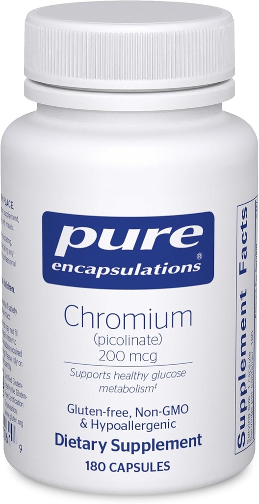 Pure Encapsulations Chromium (Picolinate) 200 mcg | Hypoallergenic Supplement for Healthy Lipid and Carbohydrate Metabolism Support* | 180 Capsules