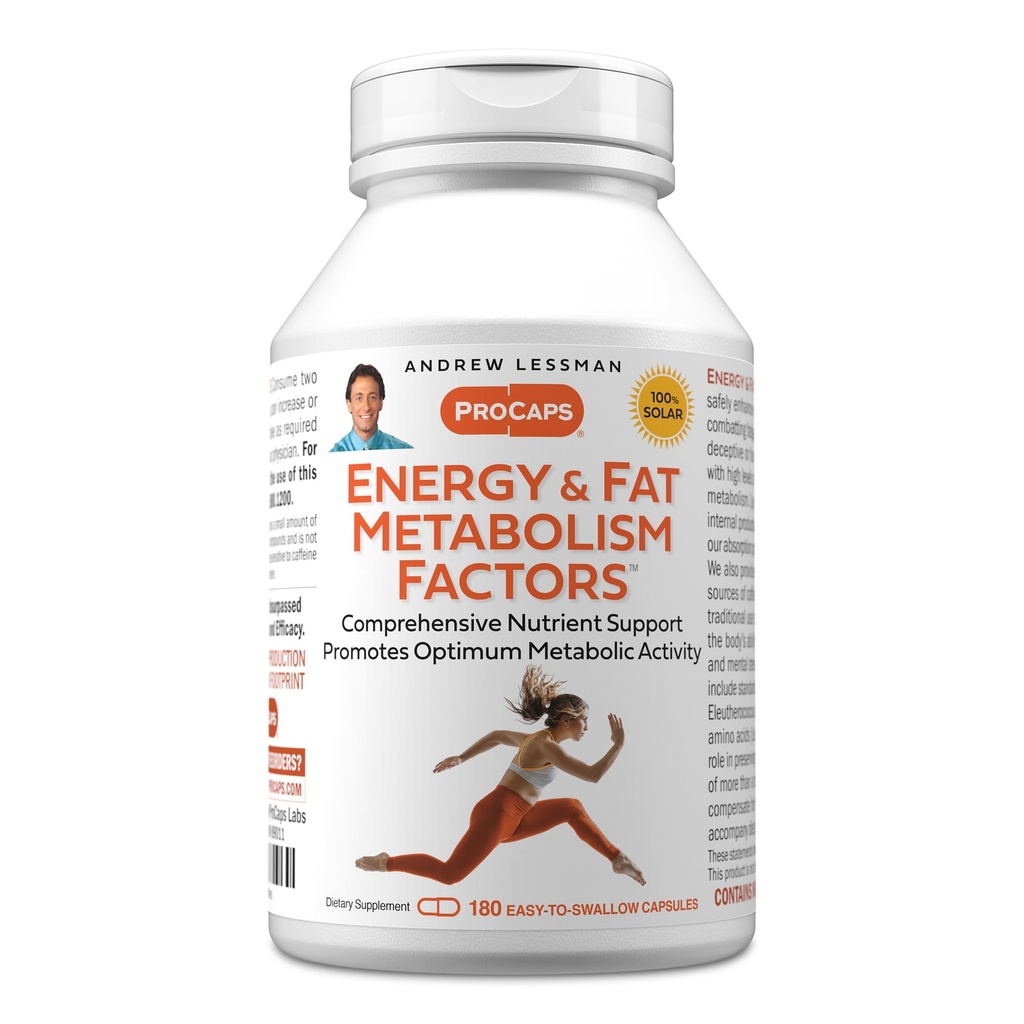 ANDREW LESSMAN Energy and Fat Metabolism Factors 180 Capsule - Promovează Optimum Fat Burning and Energy Metabolism, cu Carnitina, Ceai Verde, Guarana, Ginseng, B-Complex. Capsule uşor de înghiţit