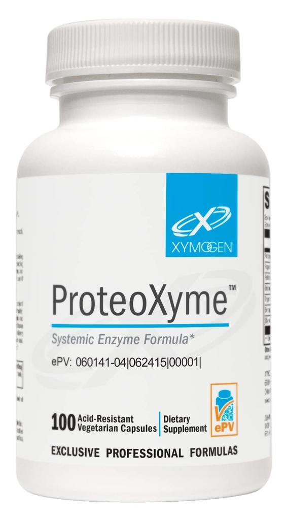 XYMOGEN ProteoXyme - Enzime pancreatice, Serrapeptase, Rutin, Papain & Bromelain - Proiectat pentru a sprijini integritatea țesuturilor și echilibrul sistemului imunitar sănătos (100 capsule acid-rezistante)