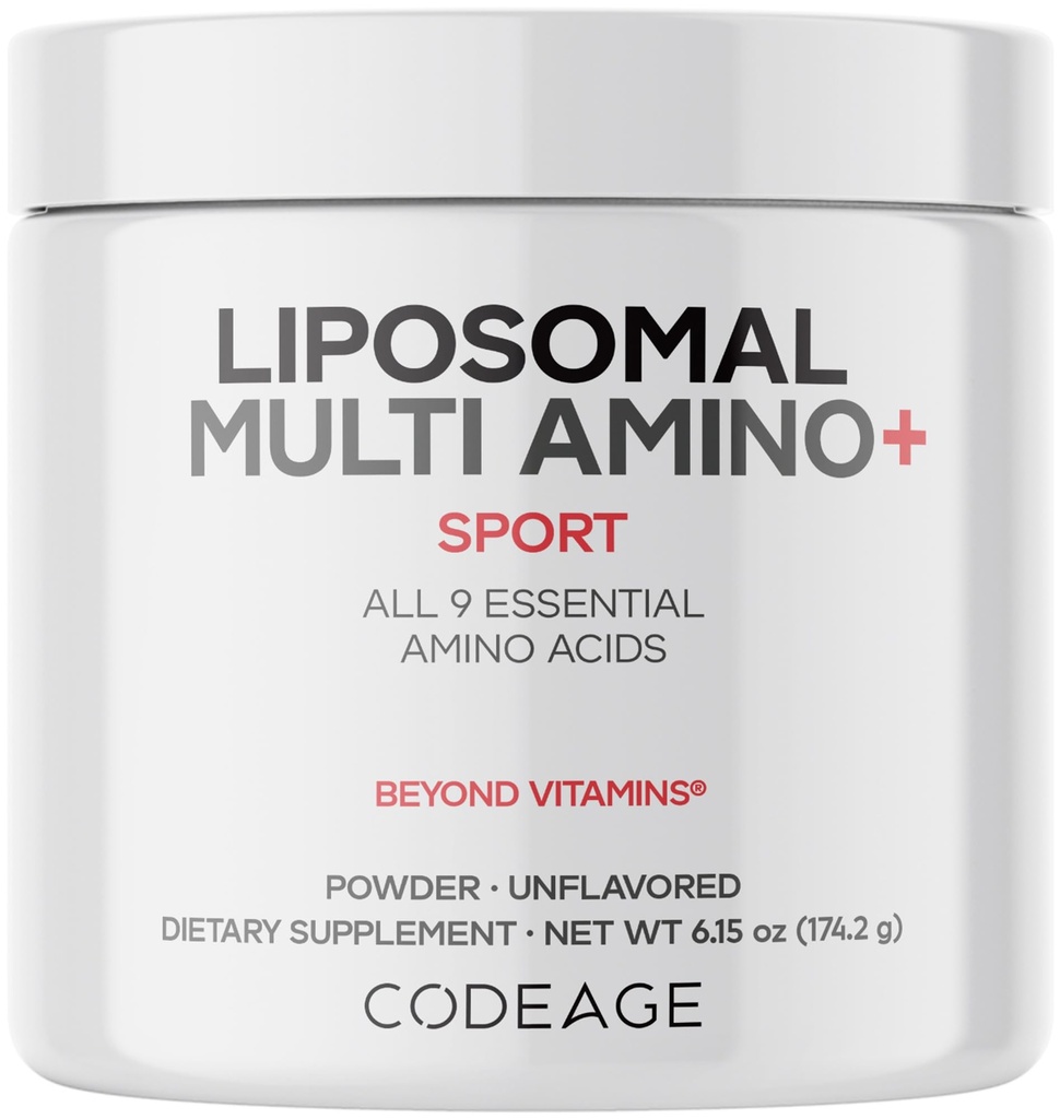 Codaj Liposomal Multi Amino Powder Supliment - BCAA & EAA Supliment toate 9 Aminoacizi esențiali, Aminoacid ramificat-Can, Antrenament Pre & Post, Nearomat, Livrare lipozomala, Non-GMO, 6.15 oz
