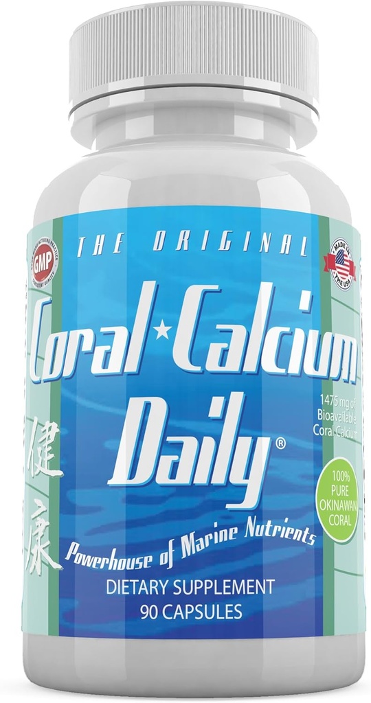 Daily Health, Coral Calciu Pur Okinawa - Suplimentul Marine-Grad cu 72 Trace Minerale - 1475mg, 90 Capsule vegetale (1 lună de aprovizionare)