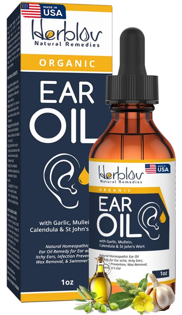 Ulei de ureche organic pentru infectii ale urechii - picaturi naturale pentru prevenirea infectiilor, indepartarea urechii si ceara inotatoare - copii, adulti, bebelus, caine Earache Remedy - cu Mullein, Usturoi, Calendula, Made in USA