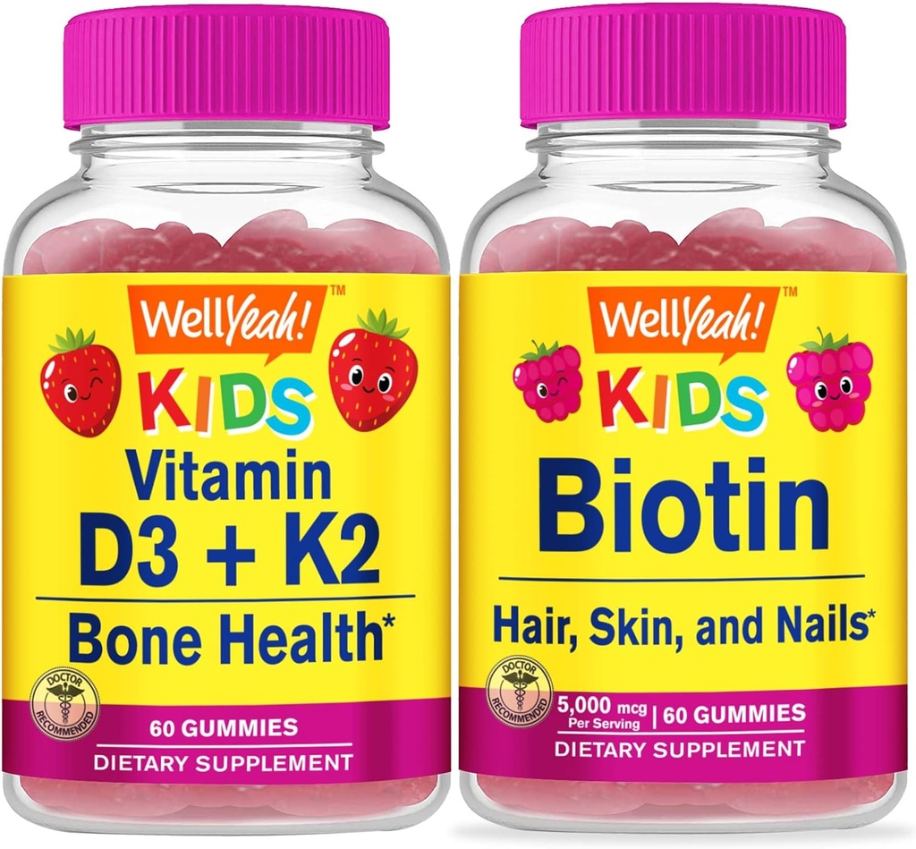 Ei bine, vitamina D3+K2 Copii + Biotin Copii, Gume Bundle - mare Tasting, Suplimentul de vitamine, Gluten gratuit, OMG gratuit, Gummy mestecat