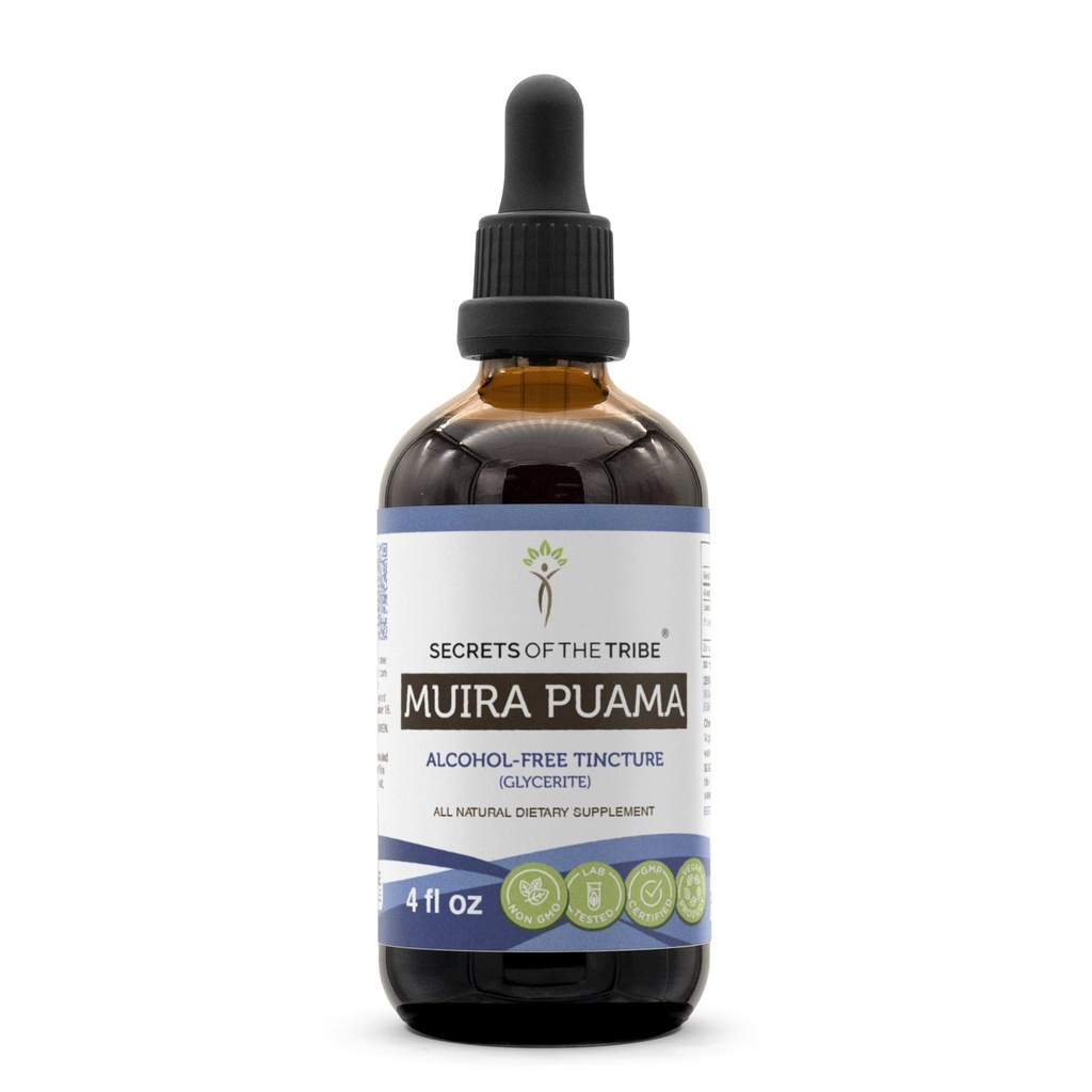 Secretele Tribului Muira Puama Tincture Extract lichid fără alcool, Muira Puama (Pychopetalum Olacoides) Bark uscat (4 FL OZ)
