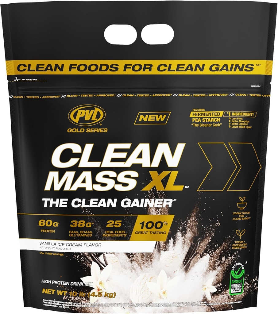 PVL Gold Series - Clean Mass XL - Clean Muscle Mass Gainer - 10 LB - Vanilla Ice Cream