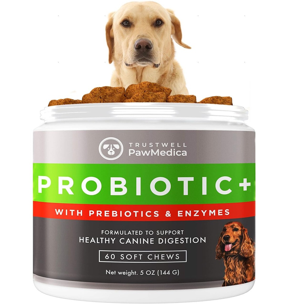 PawMedica Dog Probiotice și Enzime Digestive, Probiotice pentru câini Made in USA, Pet Probiotic Chews pentru câini, Prebiotice & Probiotic Dog Sprijin Digestiv, Tratamente Probiotice - 60 Chews Probiotice câine