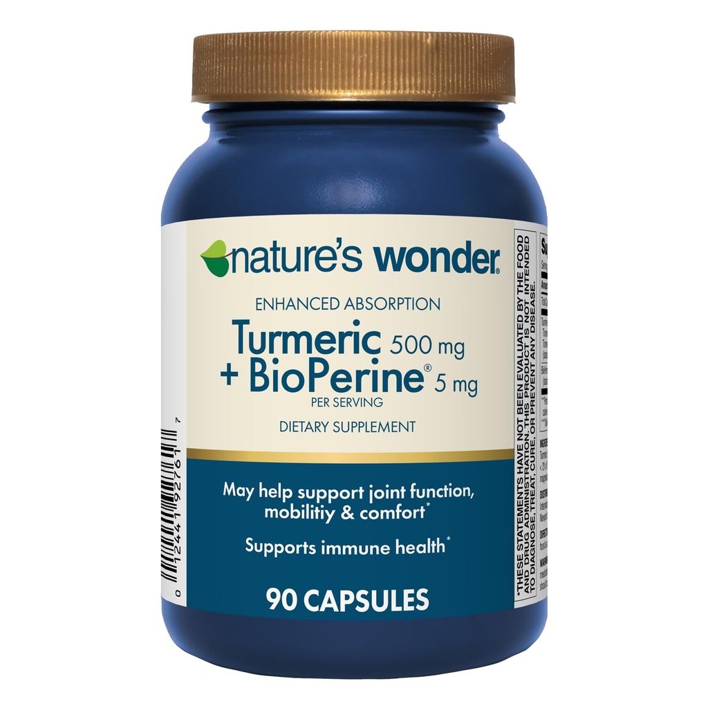 Suplimentul Turmeric Minune al naturii cu BioPerine - Complex Turmeric de Absorbţie îmbunătăţit 500mg cu BioPerine 5mg pentru funcţie comună, mobilitate şi confort, 90 Capsule Turmerice vegetariene