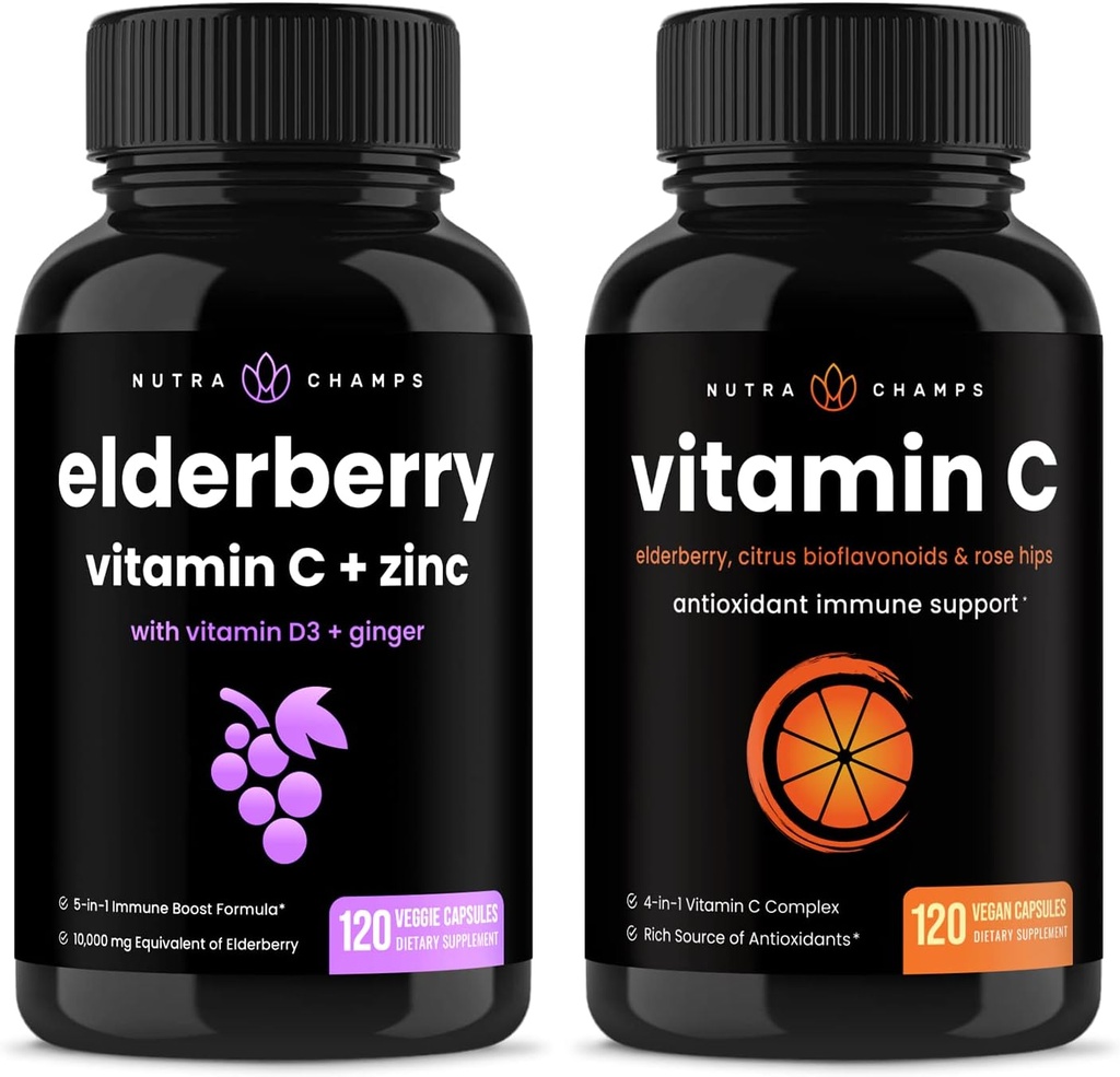 NutraChamps Elderberry and Vitamina C capsule Bundle