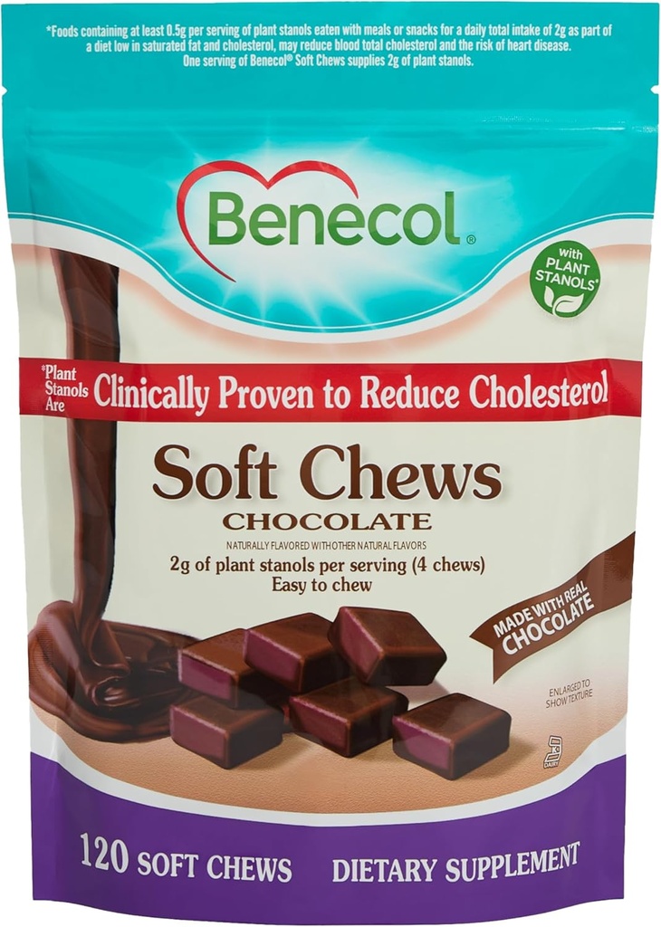 Benecol® Soft Chews - Made with Clinical Proven Cholesterol-Lowering Plant Stanols - Cholesterol Management Supplement (120 Chocolate Chews)
