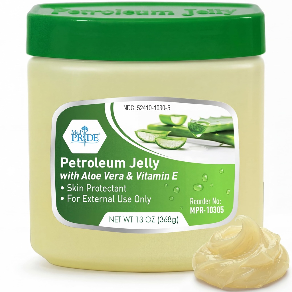 MED PRIDE Petroleum Jelly 13 Oz Tub cu Aloe Vera Medicina si Vitamina E pentru piele uscata, Eruptii cutanate, Burns, Buzele inchise, Eruptie de scutece