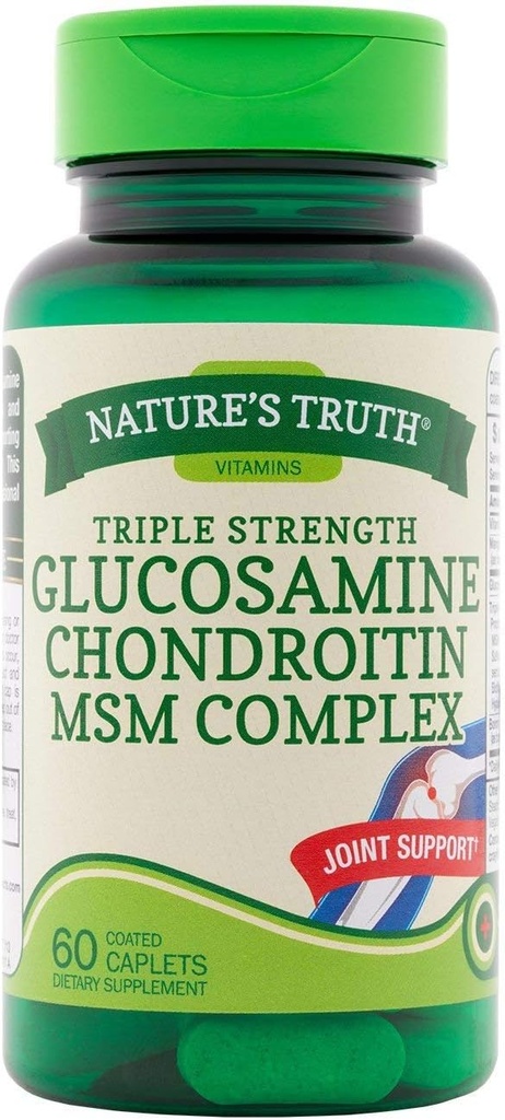 Adevărul naturii Puterea Triplă Glucosamină Chondroitin Complex MSM Supliment alimentar - 60 Caplete acoperite, Pachet de 2