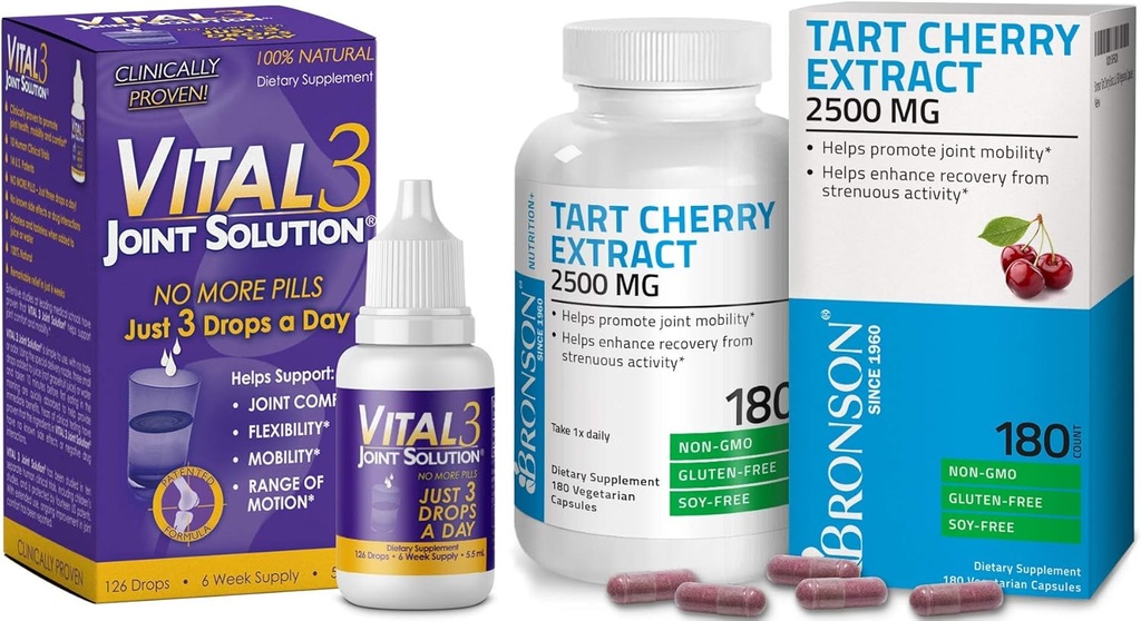 Bronson Vital 3 Joint Solution® Provoment clinic Liquid Knee Relief Tart Cherry Extract 2500 mg Vegetarian Capsule