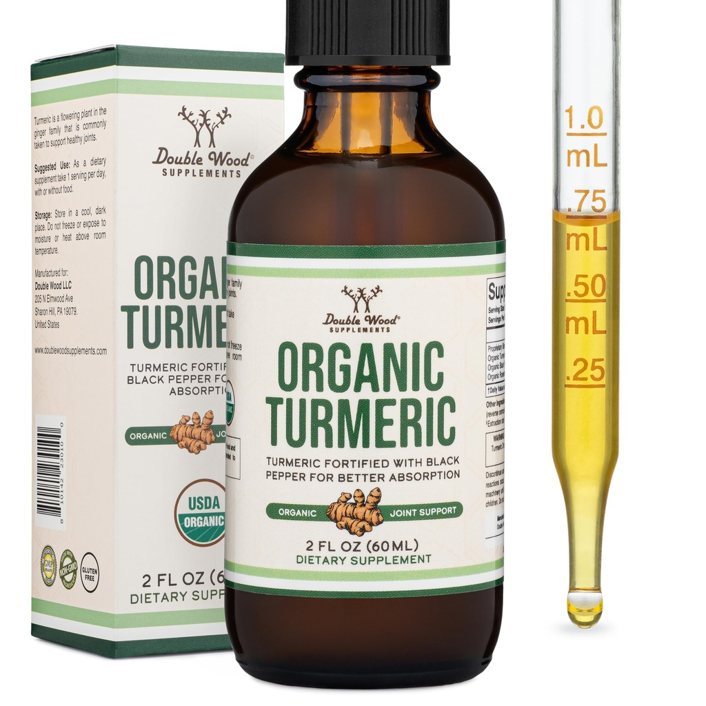 Curcumina turmerica cu picaturi de piper negru - Ecologic Turmeric Supliment picături 1,180mg - 2FL OZ, 60 Serviri (cu Black Pepper Seed, Ginger, Rosemary, și Sage) pentru sprijin comun de lemn dublu