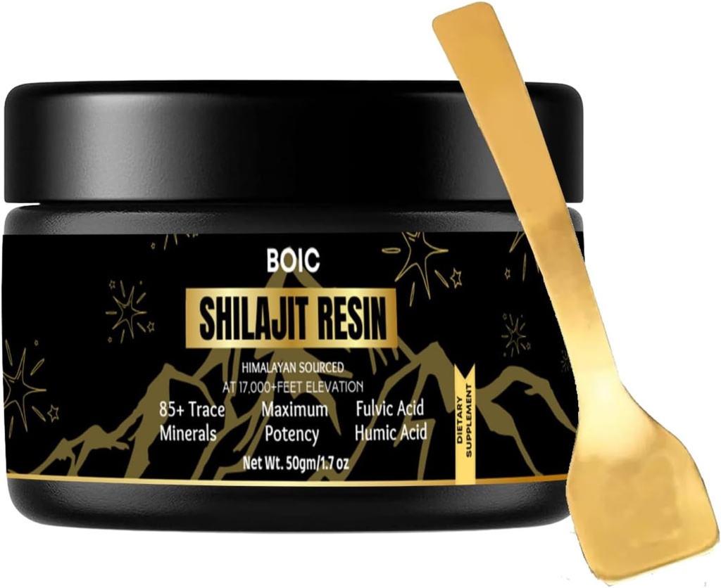 Pure Black Himalaya shilajit Resin Beneficii Energie și Suport Imun pentru Femei și Bărbați (50Gm / 1.7 Ounce, 100 zile Servire)