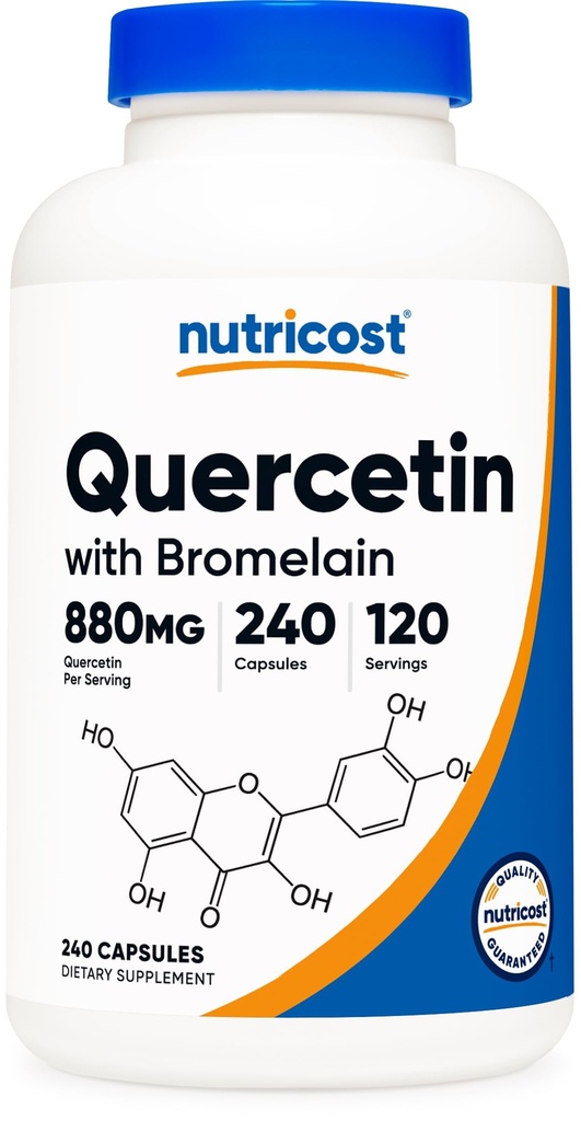 Nutricost Querbetin 880 mg, 240 Capsule vegetariene cu Bromelain (165 mg) - 120 Servings (440 mg Querbetin Per Cap) - Gluten Free, Non-GMO