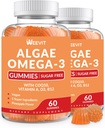Vegan Omega 3 Gummies, Algae Omega-3 Supliment DHA 240mg, EPA 110mg w/Vitamin B12, CoQ10, ulei de pește Alternative pentru adulți - Brain, Os, Eye & Imunitate Suport