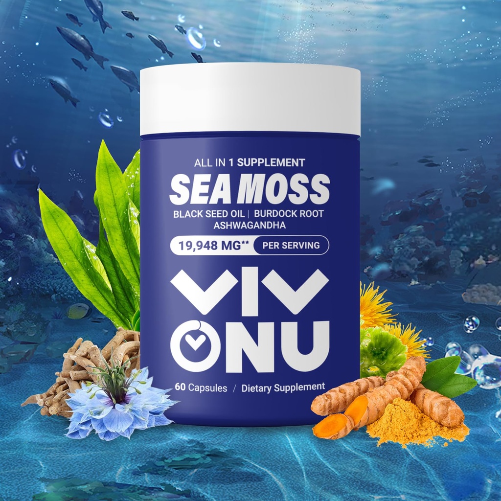 Sea Moss Black Seed Seed Oil Ashwagandha Shilajit Ginger-Sea Moss Capsule cu Burdock Turmeric Vitamine C & D3 Elderberry Ginger ACV Manuka Dandelion-Immune System,Skin,Energy Support