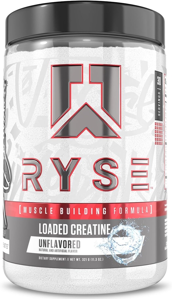 Creatura incarcata RYSE pentru barbati si femei - nearomatizata - Formula de constructie musculara cu 3 forme de electroliti, betaina anhidru si varf ATP - Rezistenta, putere si suport rezistenta - 30 serviri