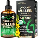 Mullein picături pentru plămâni - USDA lichid organic - Mullein Leaf Extract Supliment - Made in USA - Lung & Bronchial Cleanse pentru fumatori - Suport de sănătate respiratorie - As Tincture, Ceai, Pastile - 4 fl oz