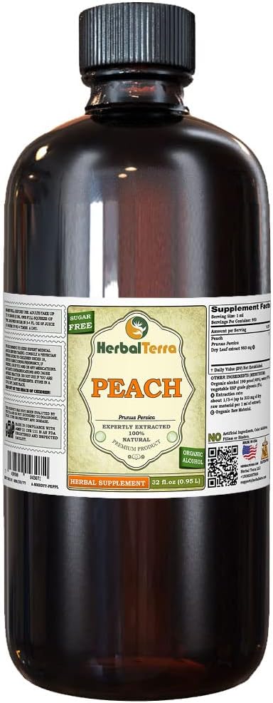 Peach (Prunus Persica) Tinctură, frunze uscate Extract de lichid (Brand Name: HerbalTerra, Proudly Made in USA) 32 fl.oz (0,95 l)