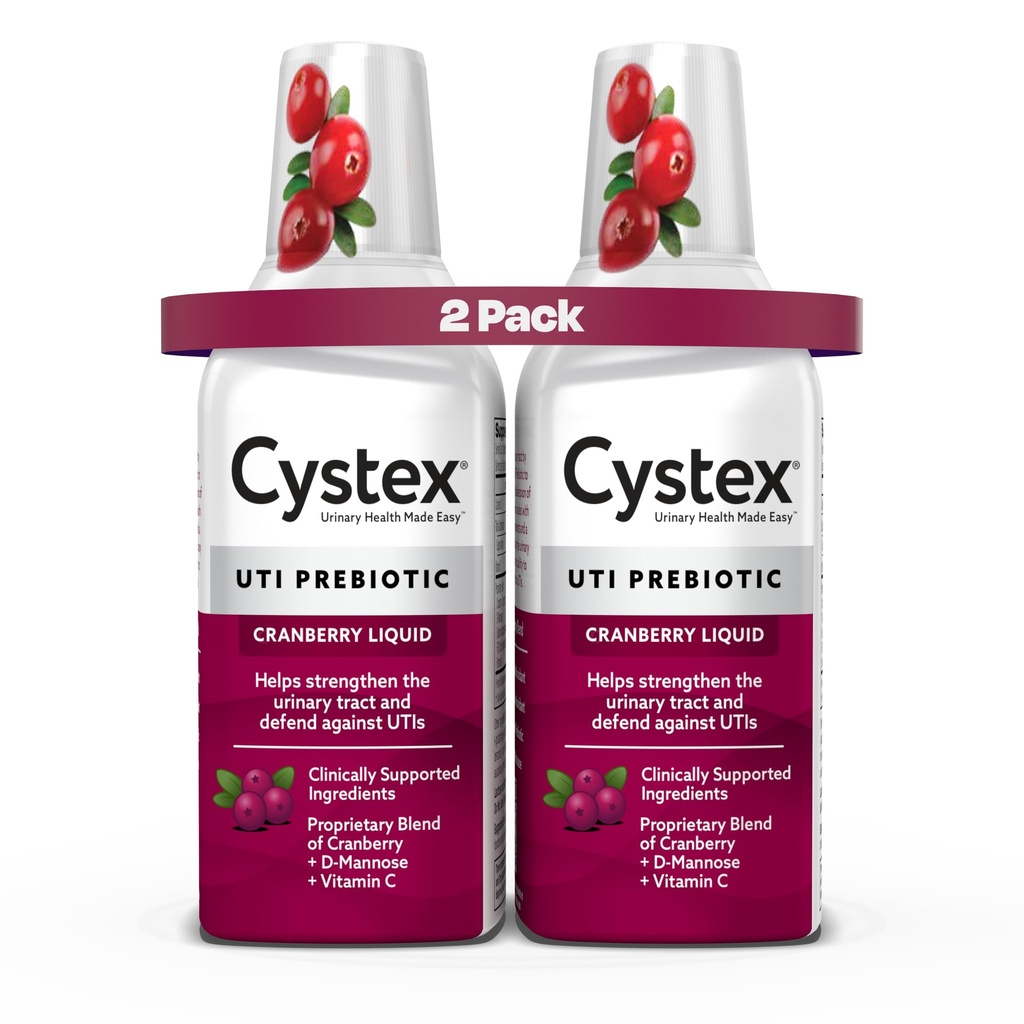 Cystex Infectie tractului urinar Suport & Preventie - Cranberry Prebiotic Supliment cu D- Manose & Vitamina C pentru protectia UTI si intretinerea sanatatii urinare - 7.6 fl oz - (Pachet de 2)