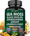 Sea Moss Black Seed Oil Ashwagandha Ginger, Organic Sea Moss Capsule cu Brodock Root, Irish Seamoss Pastile cu BladderWrack, Turmeric, Shilaj, Multimineral Supplement, SUA (120 capsule)