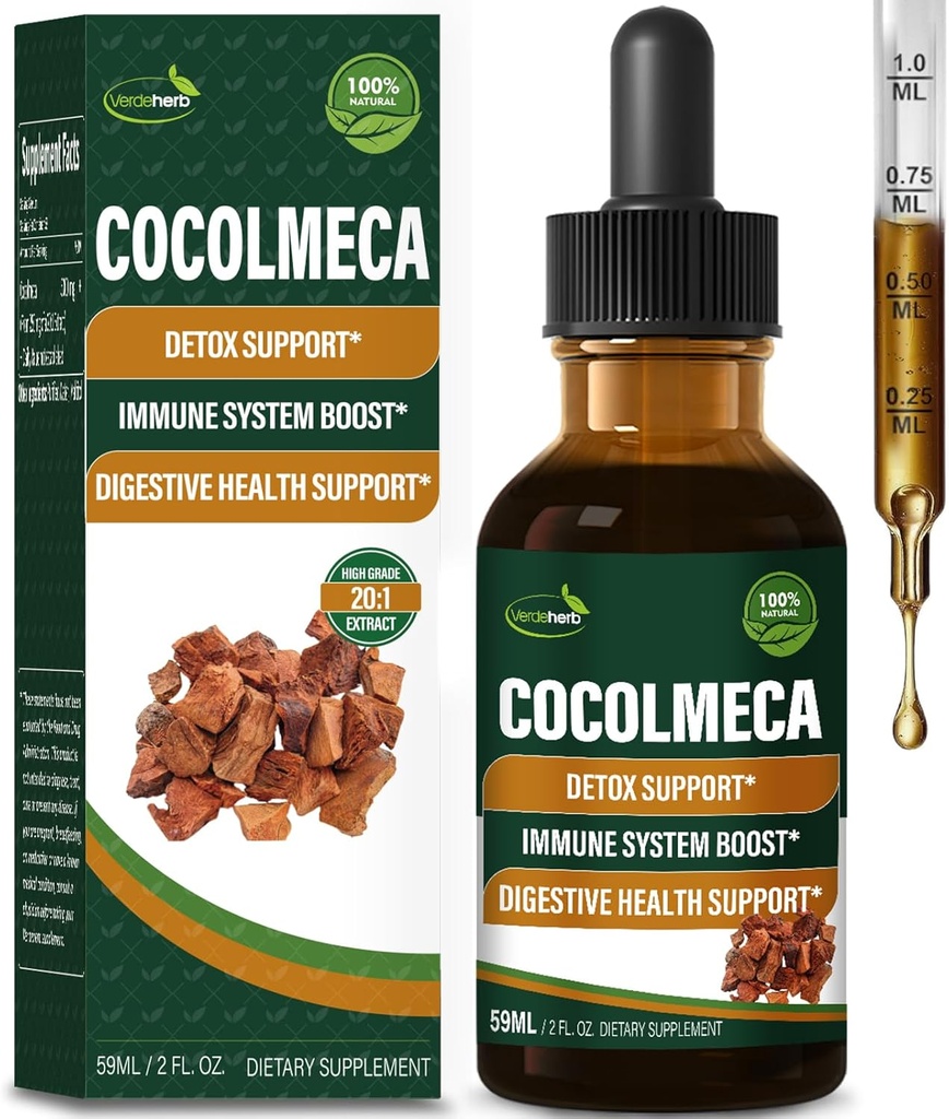 Cocolmeca Bark Picături lichide, Nature Herbal Extras Supliment pentru suport de detoxifiere corp, Sistem imunitar Boost & Digestive Health. Gotas de Cocolmeca 2 oz