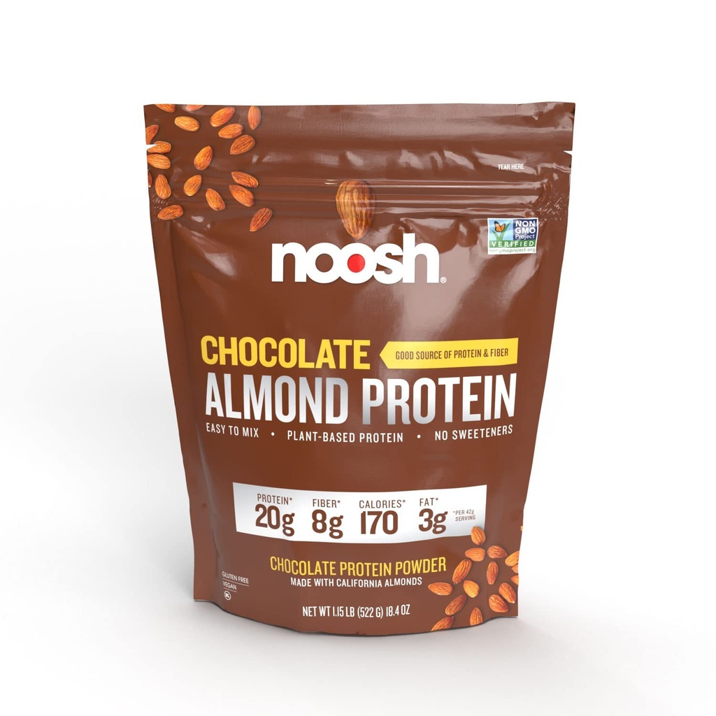 NOOSH Plant based Almond Proteine Powder Chocolate 43 Gram - Vegan Proteine Powder, Toate ingredientele naturale, non-GMO, Gluten Free, Kosher, Peanut Free, Soy Free, Dairy Free (Chocolate)