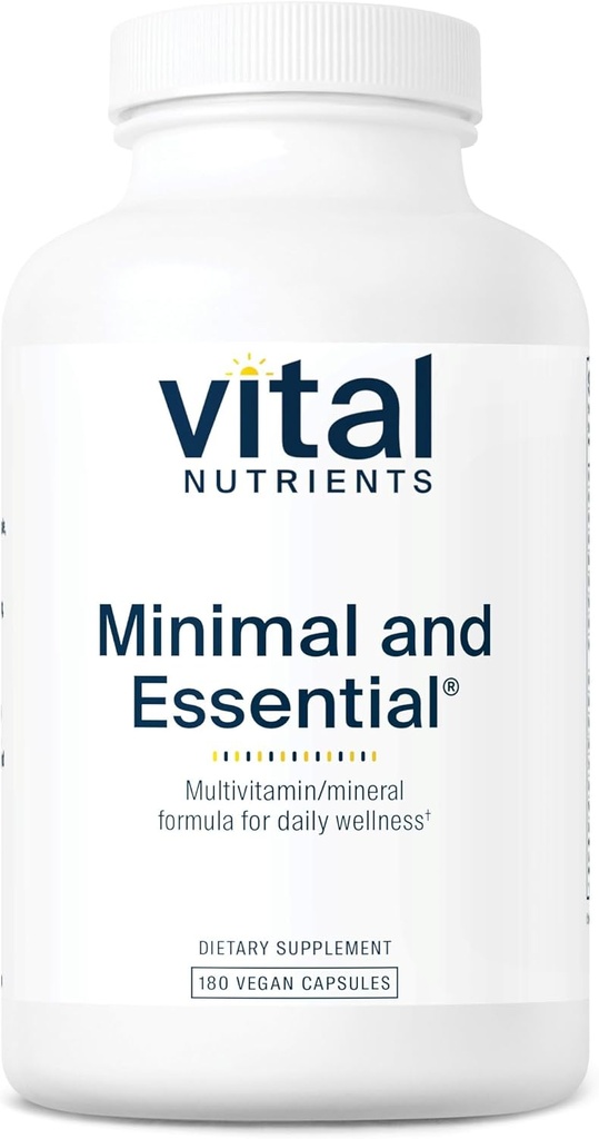 Vital Nutrients Minimal and Essential Multivitamin | Vegetarian One per Day Multi Vitamin, Mineral, & Antioxidant Supplement* | Iron-Free | Gluten, Dairy, Soy Free | Non-GMO | 180 Capsules