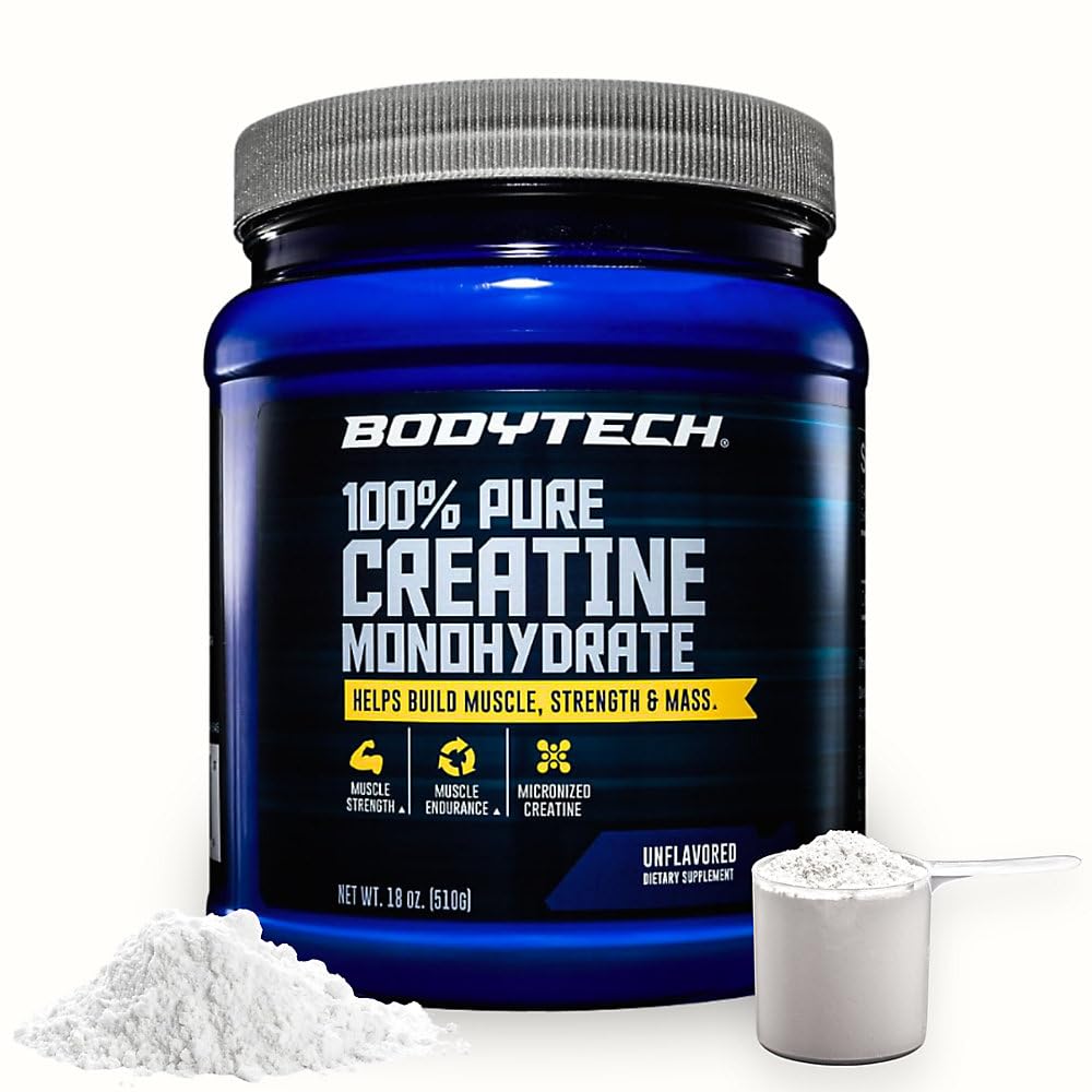 BODYTECH 100% Pure Creatin Monohidrat pulbere - Premium Micronited Creatina pentru cresterea fortei musculare si performanta - Suporturi musculare, recuperare, si exercitii de crestere (18oz/102 Serviri)