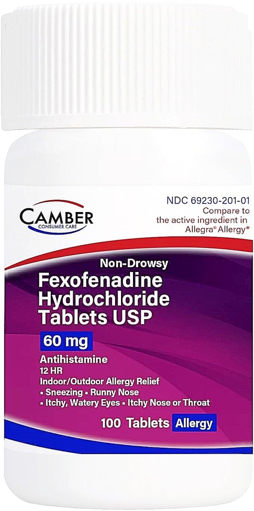 Camber Non-Drowsy Fexofenadină Antihistaminică În aer liber Alergice comprimate de relief 60Mg 100 Număr