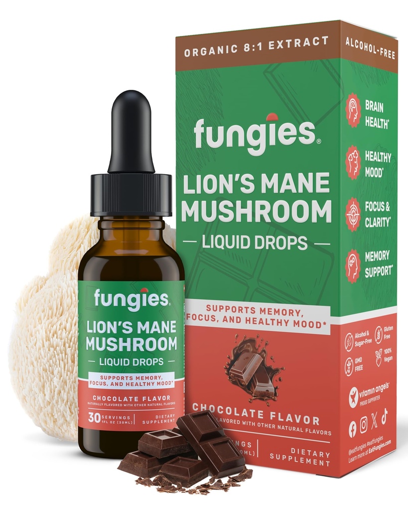 Ciuperci Lion coama picaturi lichide ciuperci, Ciocolata - Tinctura cu Lions Mane Extract Suporturi Brain Ceaţă, Focus, Memorie & sănătos Mood - Complex supliment ciuperci pentru adulţi - 30 Serviri