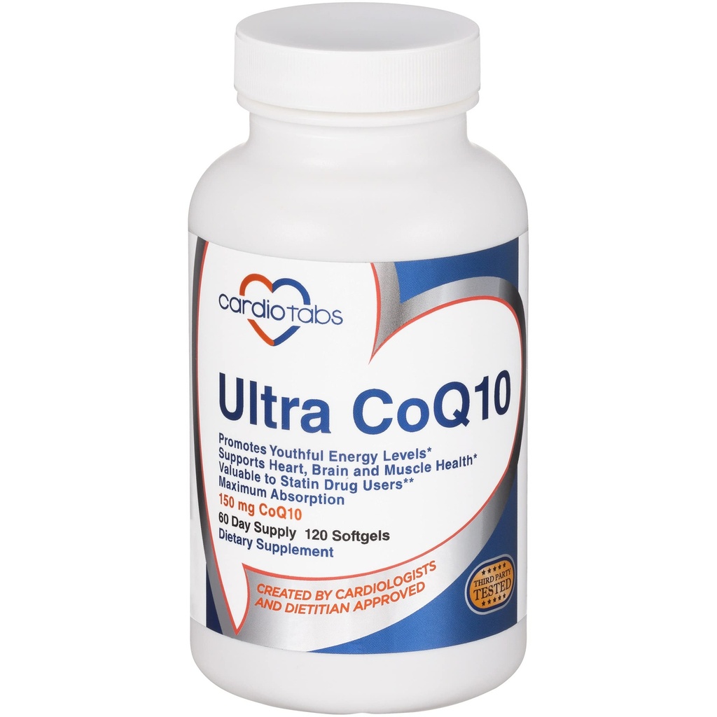 Ultra CoQ10 Coenzime Supliment pentru Cardio Health, 150 mg de CoQ10 - Ubichinonă - Per 2 Softgels w/Safflower Oil & Tocopherols, 6X O mai bună absorbție pentru creier și sănătatea musculară, 120 Softgels